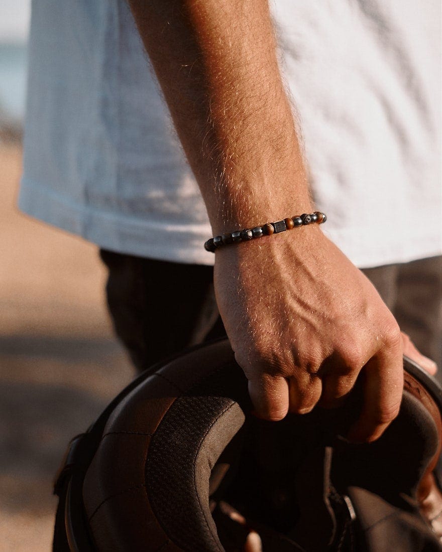 Bracelet - Oeil de tigre - Hématite - Pierre de lave - 6mm