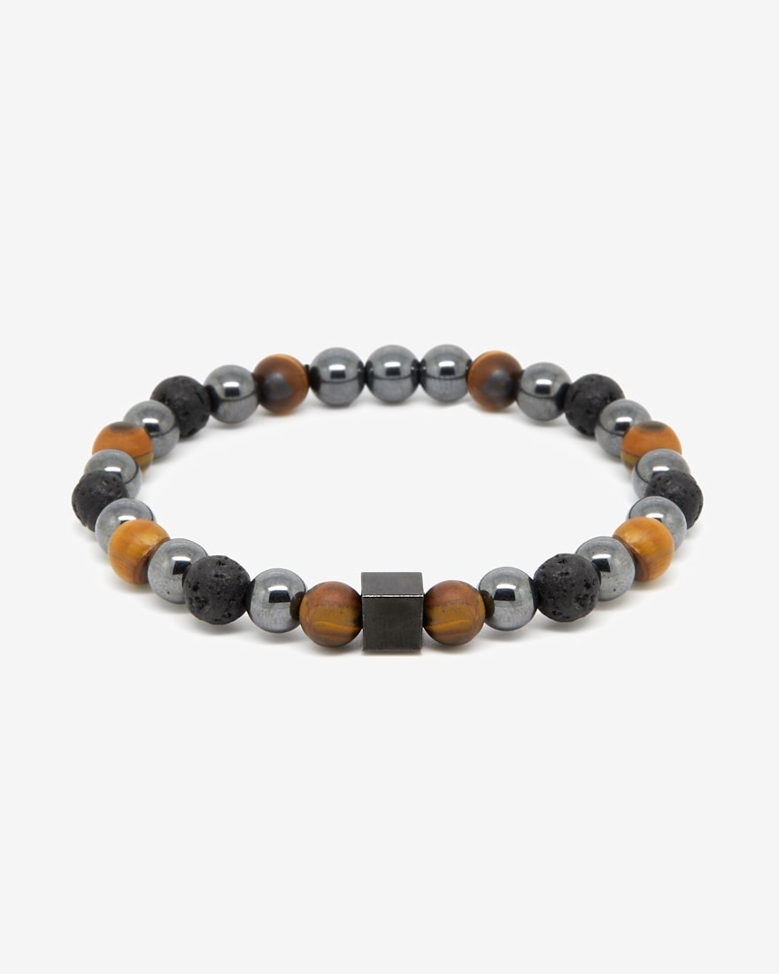 Bracelet homme en pierre de lave & hématite - Manashanti